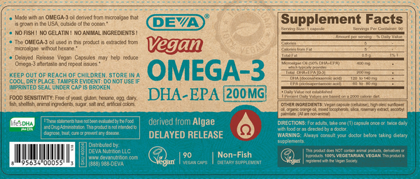 Vegan DHA-EPA (Delayed Release) Supplement Facts Label