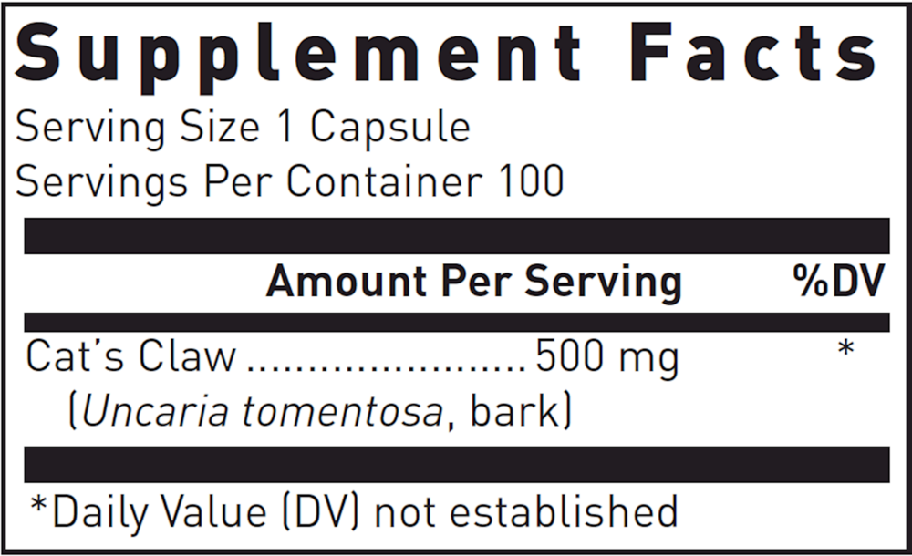 Cat'S Claw Supplement Facts Label