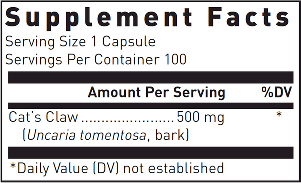 Cat'S Claw Supplement Facts Label