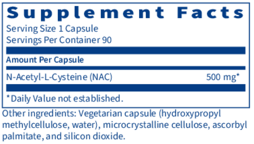 N-Acetyl-L-Cysteine Supplement Facts Label