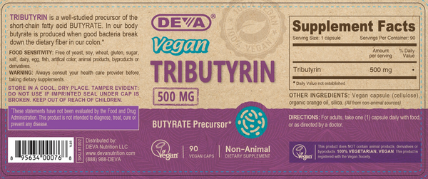 DEVA VEGAN TRIBUTYRIN Supplement Facts Label