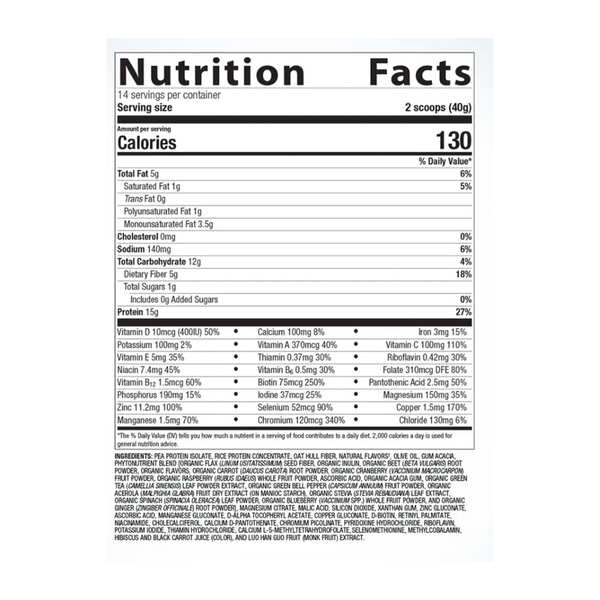 Power Nutrition Shake Mixed Berry Supplement Facts Label
