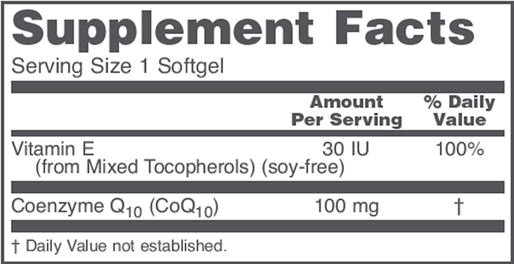 CoQ10 100 mg Supplement Facts Label
