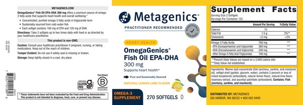 OmegaGenics EPA-DHA 300 Supplement Facts Label