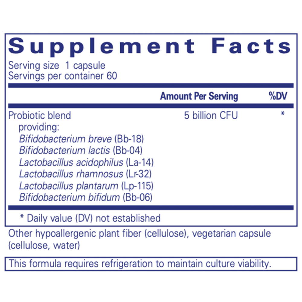 PureProbiotic Supplement Facts Label