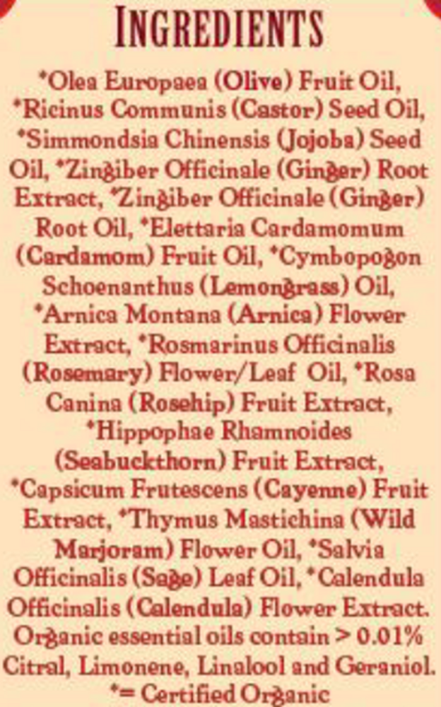 Deep Tissue Massage Oil with Ginger Supplement Facts Label