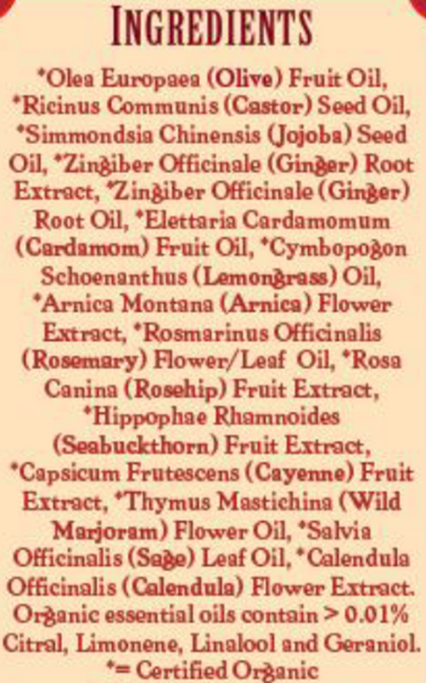Deep Tissue Massage Oil with Ginger Supplement Facts Label