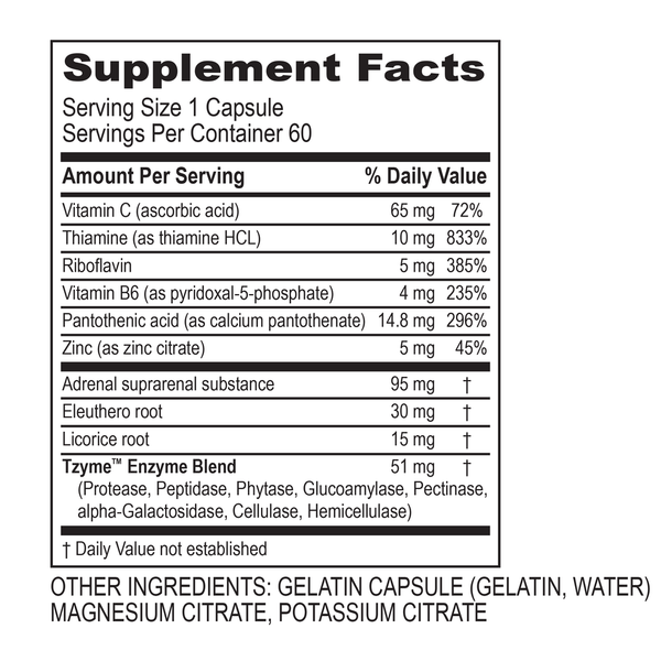 Adrenal Complex Supplement Facts Label