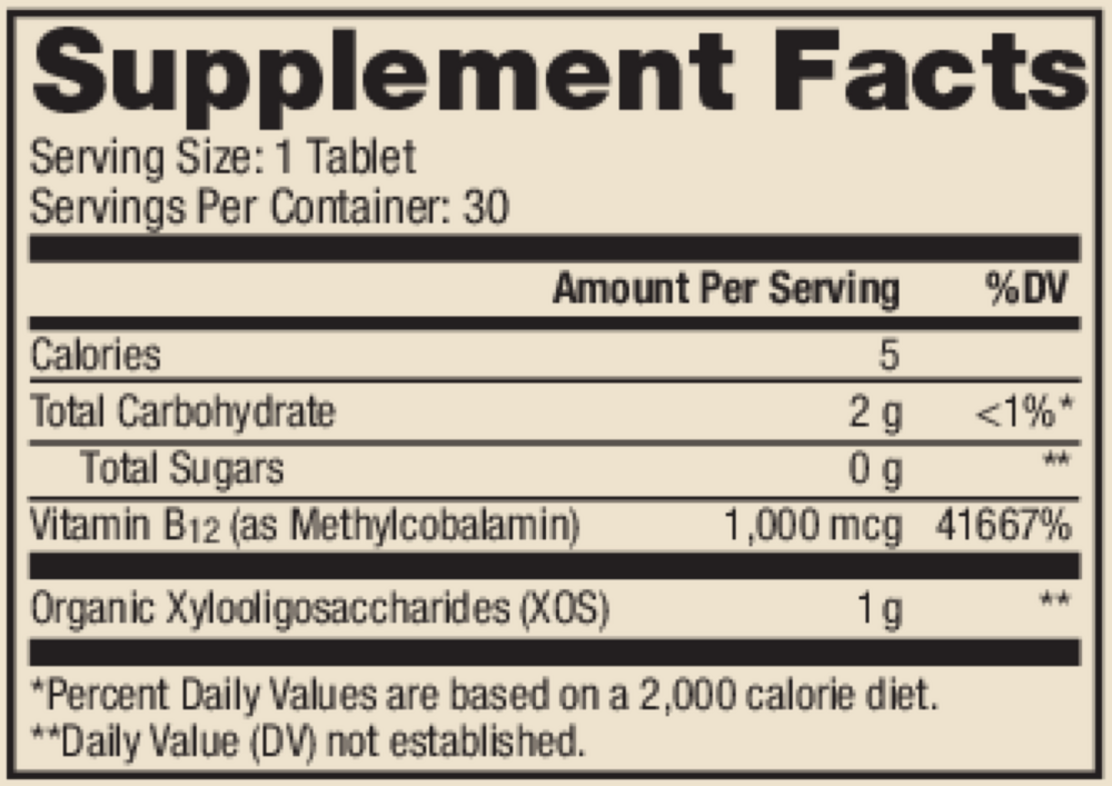 Vitamin B12 Chewable Supplement Facts Label