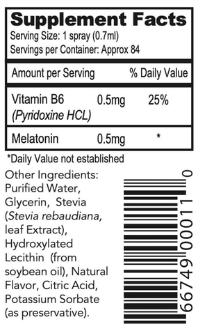 Liposomal Melatonin Spray Supplement Facts Label