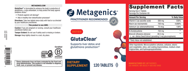 GlutaClear Supplement Facts Label
