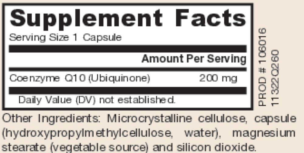 Co-Q10 200 mg Supplement Facts Label