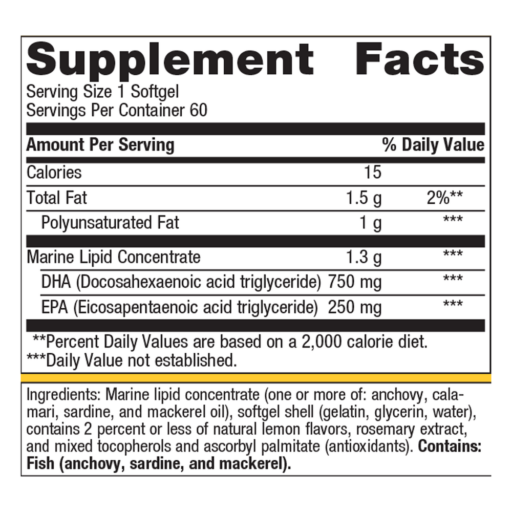 OmegaGenics Neuro 1000 Supplement Facts Label
