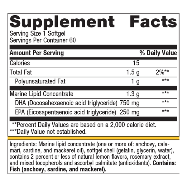 OmegaGenics Neuro 1000 Supplement Facts Label