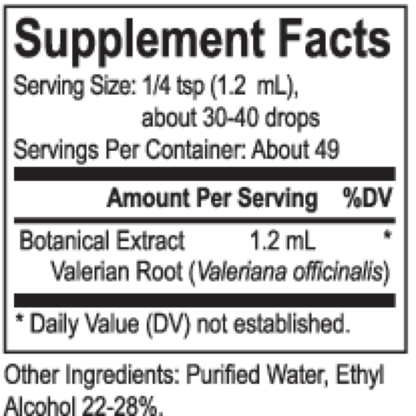 Core Valerian Supplement Facts Label