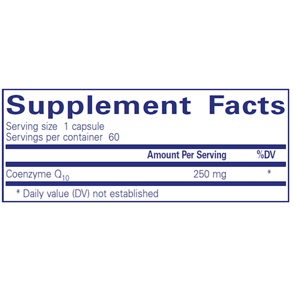 CoQ10 250 Mg. Supplement Facts Label