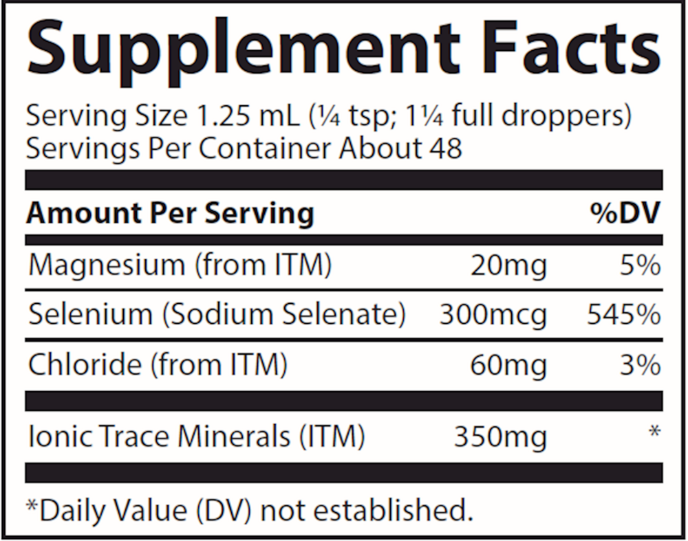 Ionic Selenium Supplement Facts Label