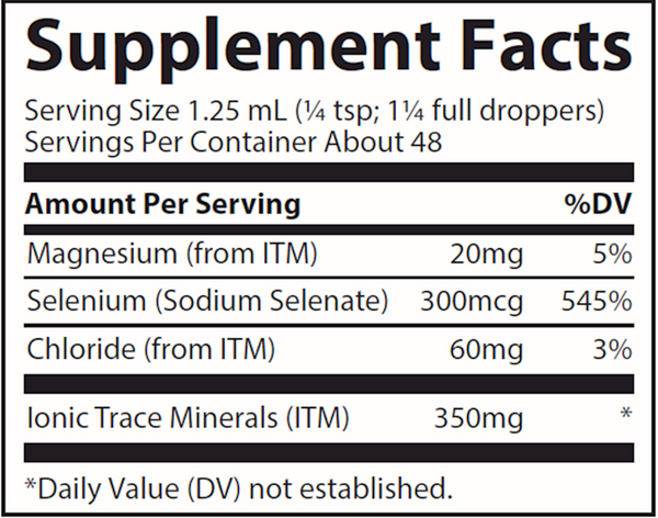 Ionic Selenium Supplement Facts Label