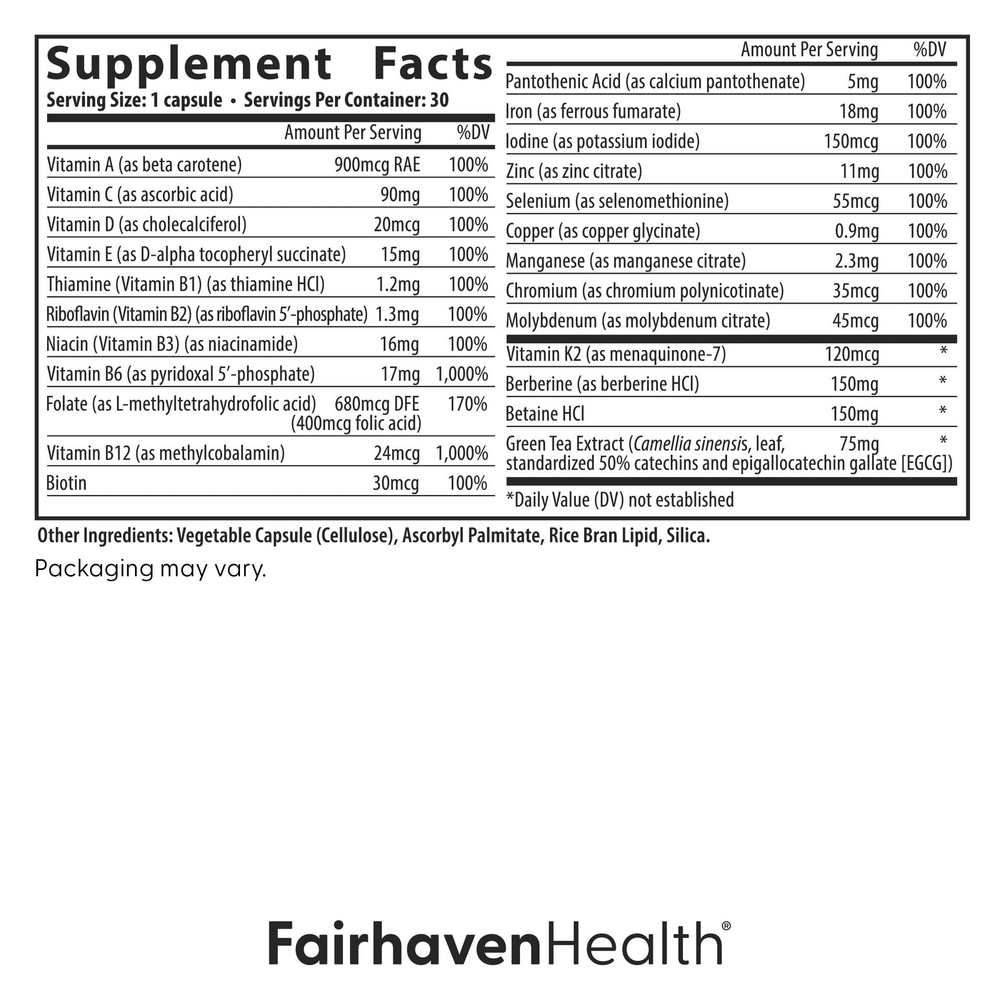 Menopause Multivitamin Essentials Supplement Facts Label