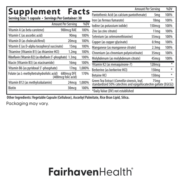 Menopause Multivitamin Essentials Supplement Facts Label