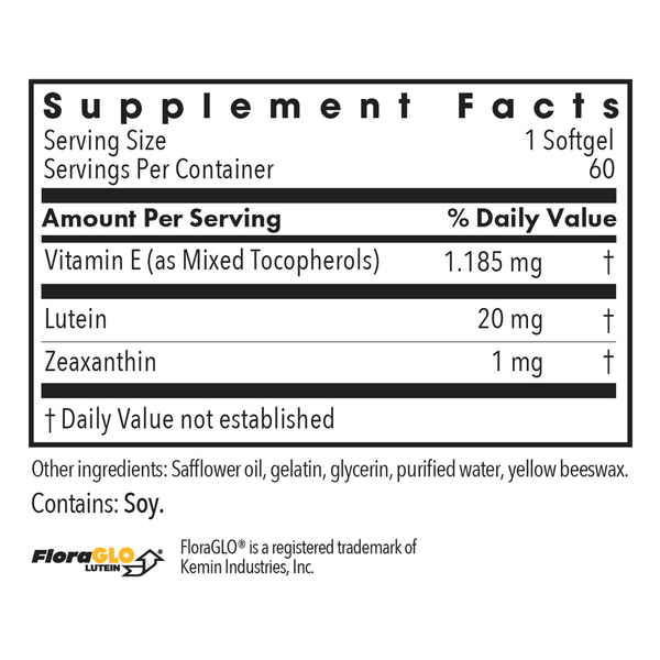 Lutein 20 Mg Supplement Facts Label