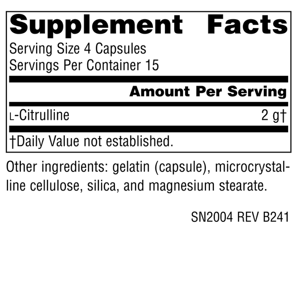 L-Citrulline 500 mg Supplement Facts Label