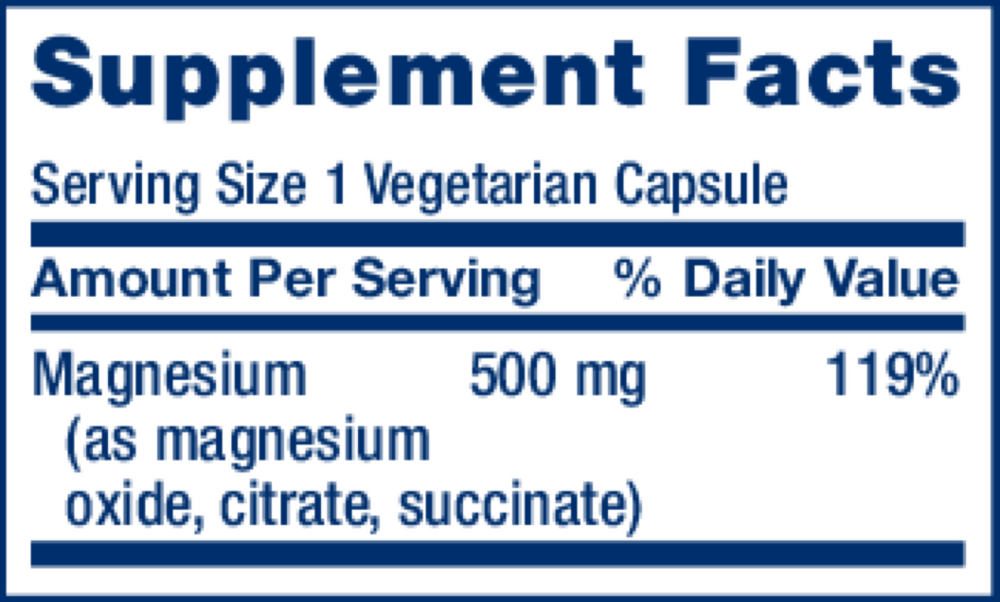 Magnesium Caps Supplement Facts Label
