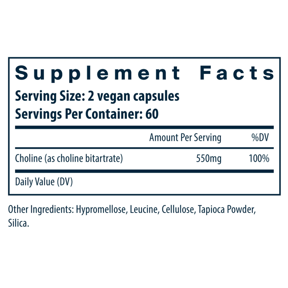 Choline 550 mg Supplement Facts Label