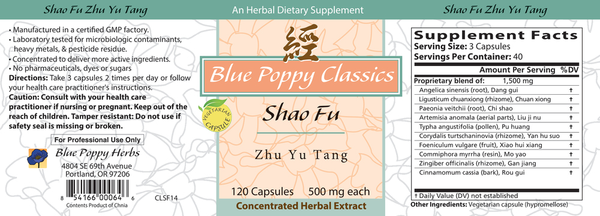 Shao Fu Zhu Yu Tang Supplement Facts Label