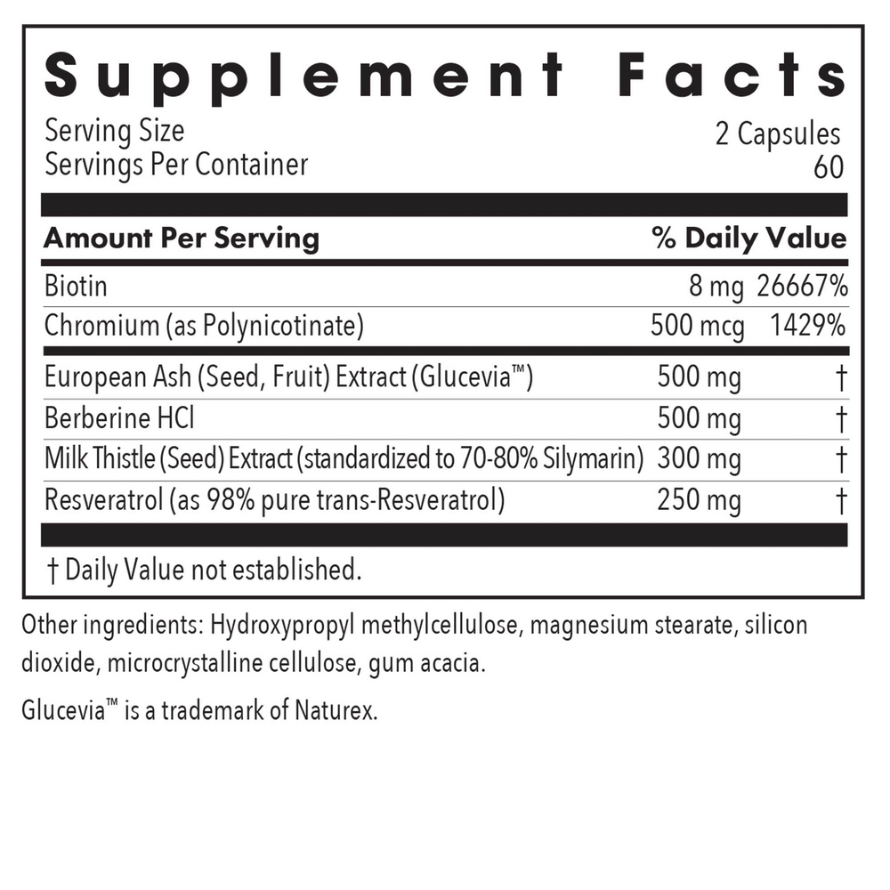 Glucose Tolerance II Supplement Facts Label