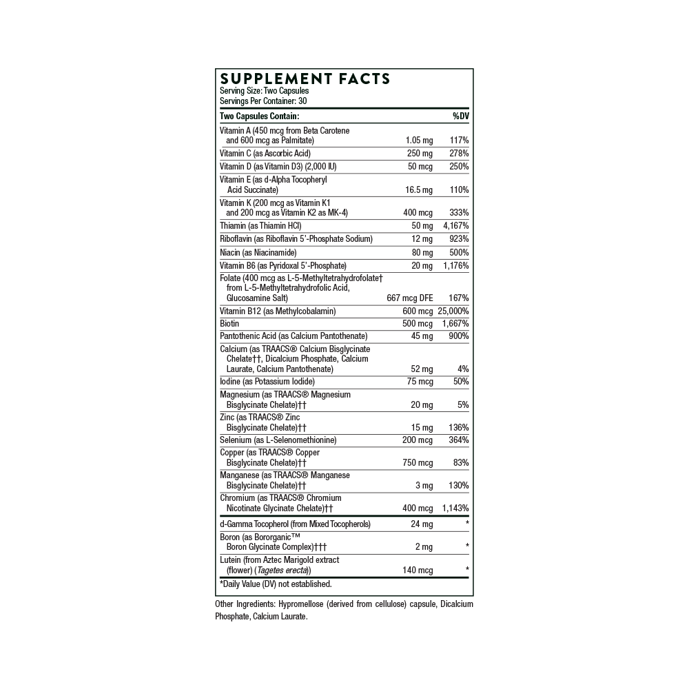 Basic Nutrients 2/Day Supplement Facts Label