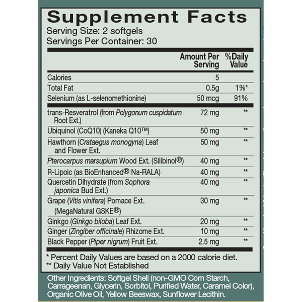 Mito-Gevity Supplement Facts Label