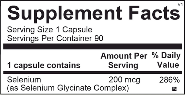 Reacted Selenium Supplement Facts Label