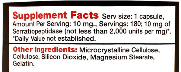 Serramend Supplement Facts Label