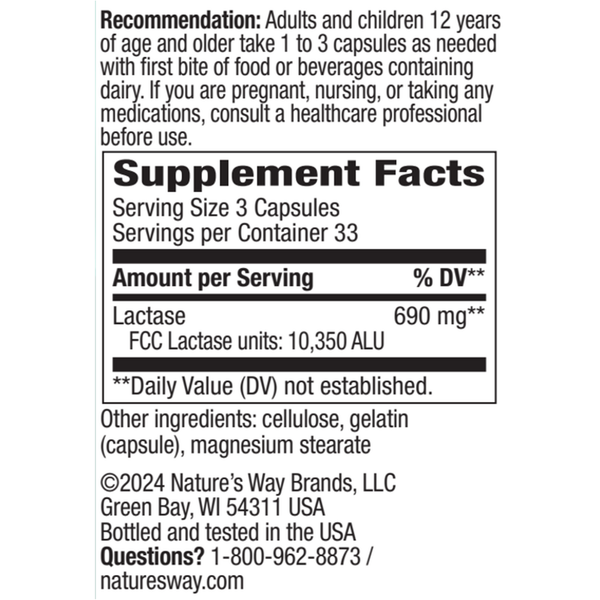 Lactose Defense (Formerly Lactase Enzyme) Supplement Facts Label