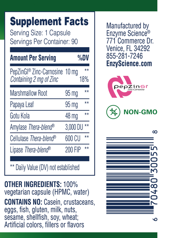 Acid Calm 90 Capsules Supplement Facts Label