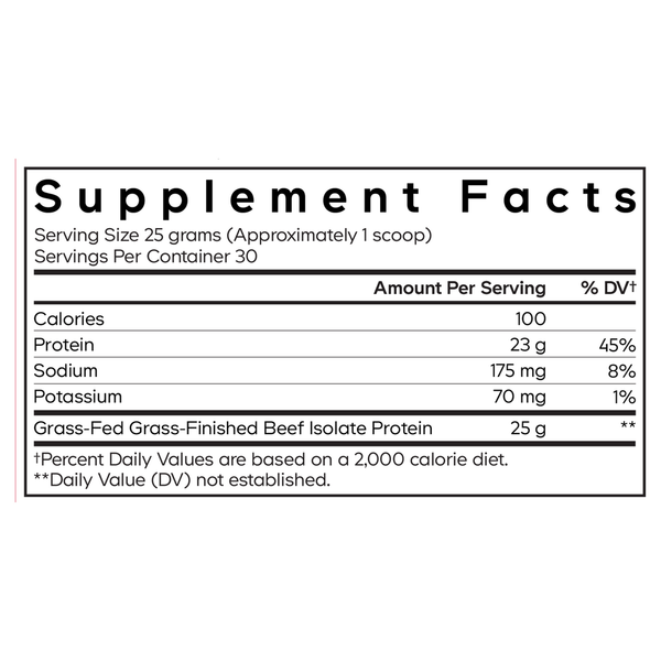 Beef Isolate Protein Powder Supplement Facts Label