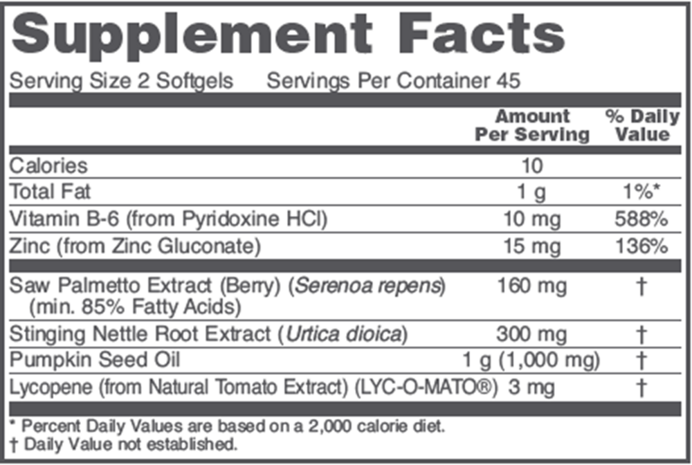 Ortho Prostate Supplement Facts Label