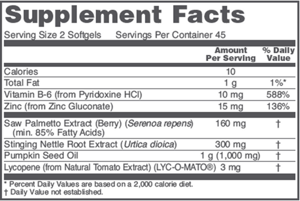 Ortho Prostate Supplement Facts Label