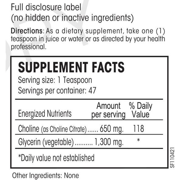 Choline Citrate Supplement Facts Label