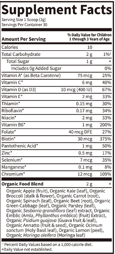 Kids Multivitamin Powder Supplement Facts Label
