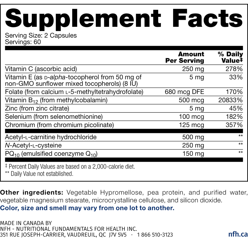 Male Fertility SAP Supplement Facts Label