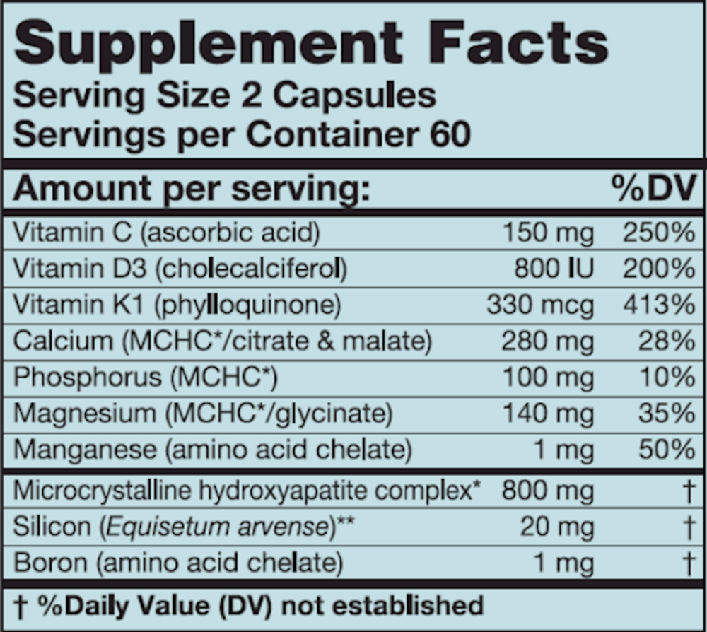 HydroxyCal Supplement Facts Label