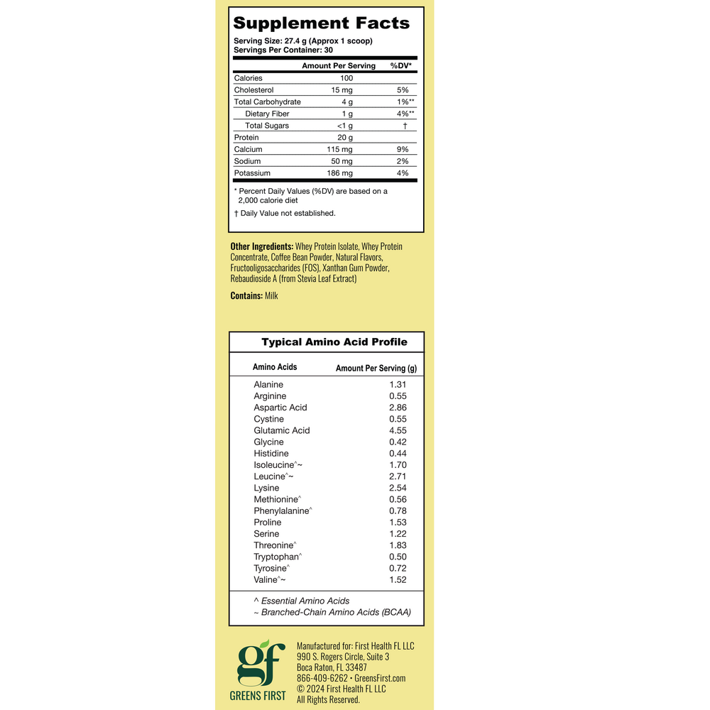 Dream Protein Whey Caramel Cappuccino Supplement Facts Label
