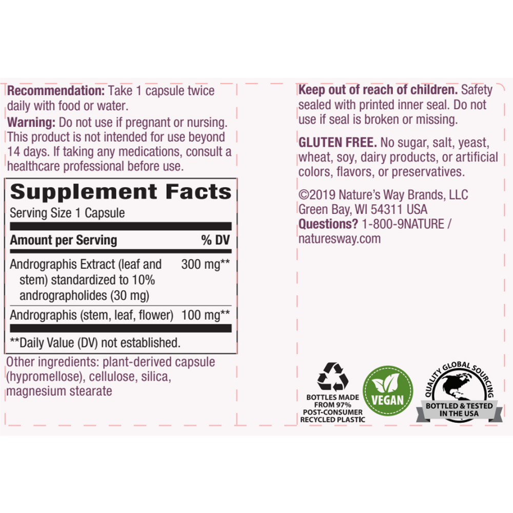 Andrographis Supplement Facts Label