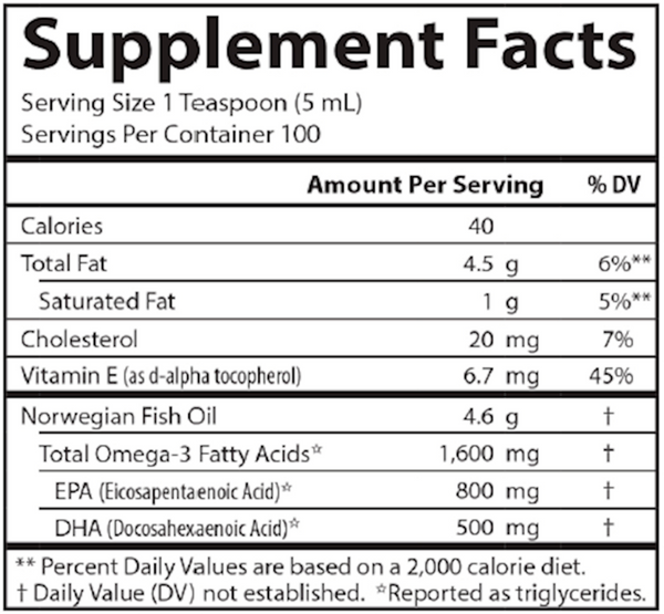 Fish Oil Orange Supplement Facts Label