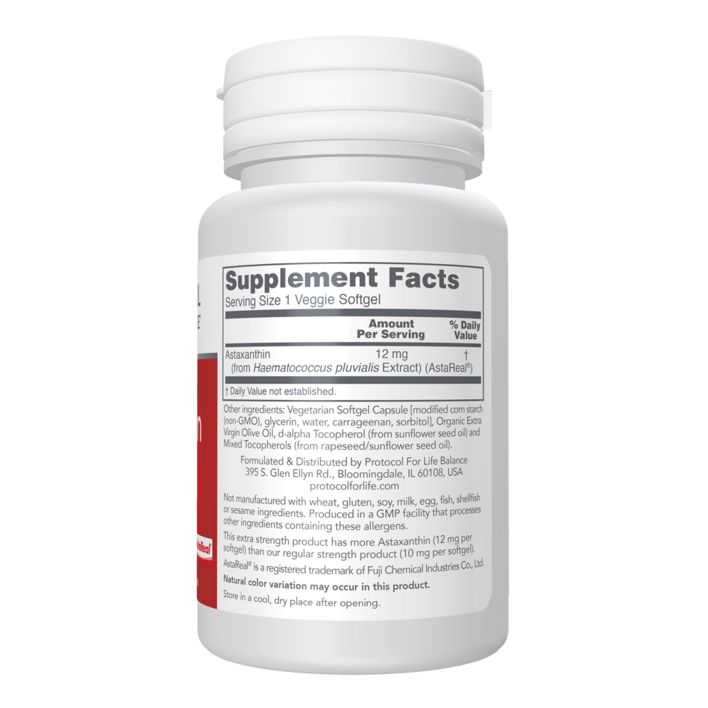 Astaxanthin 12 mg Extra Strength Supplement Facts Label