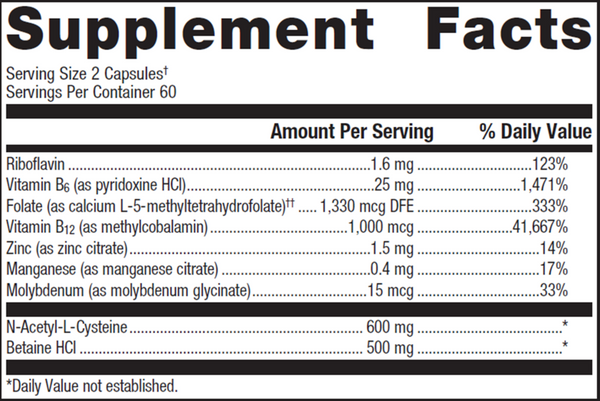 Methyl Care Supplement Facts Label