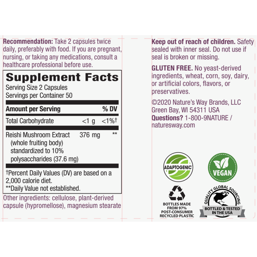 Reishi Supplement Facts Label