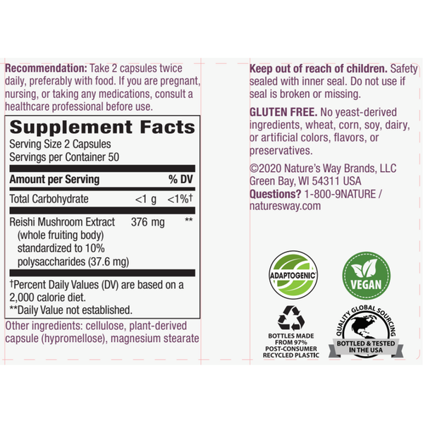 Reishi Supplement Facts Label